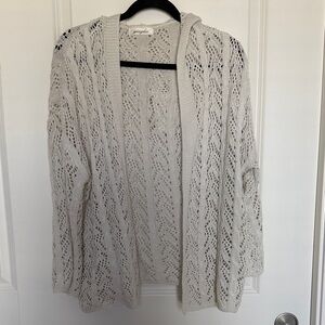 Open-Front Crochet Cardigan in Light Cream